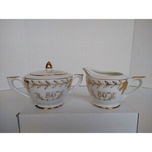 Vintage Lefton China Golden 50th Anniversary Gift Set Creamer & Sugar Bowl W/Lid